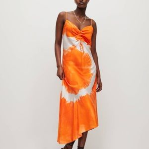 All Saints Alexia Silk Blend Mariana Midi Dress Orange